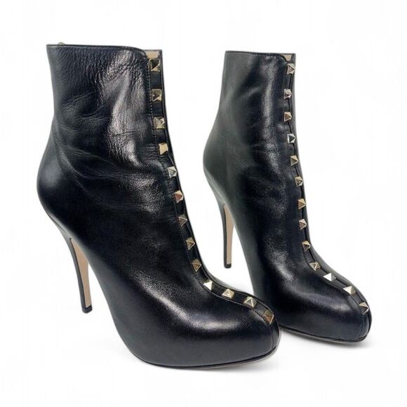 VALENTINO Garavani Black Leather Rockstud Stiletto Ankle Boots Size 36.5 - Picture 6 of 10